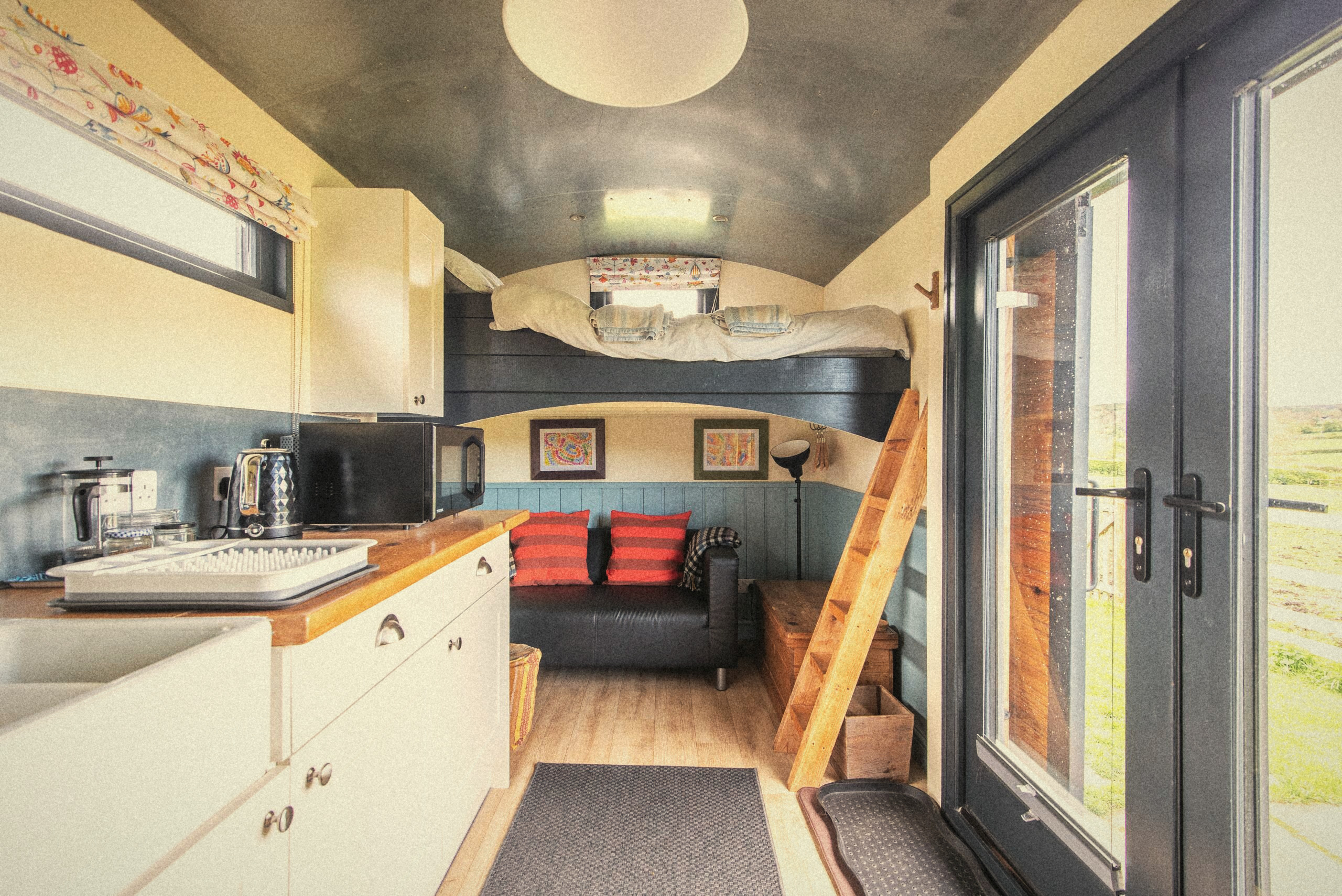 The kitchen and sitting area inside The Carriage
