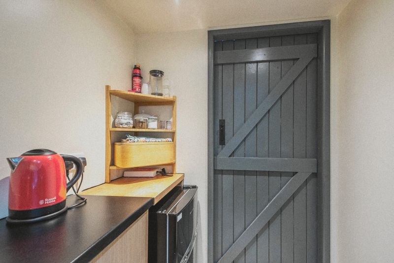 The Forge kitchen with red kettle