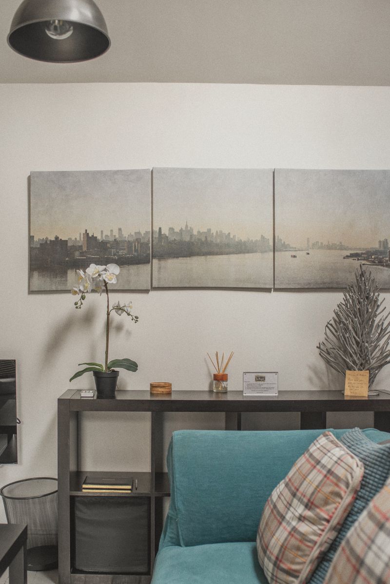 A desk and settee in the lounge